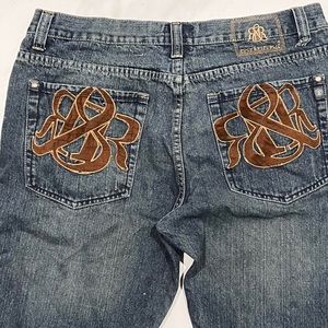 Y2K Rock&Republic Logo Embroidery velvet like material jeans